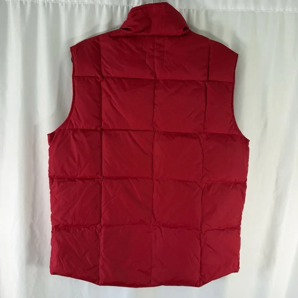 Lands End Puffer Vest Men's Medium Red Duck Down Fill Sleeveless Button Up